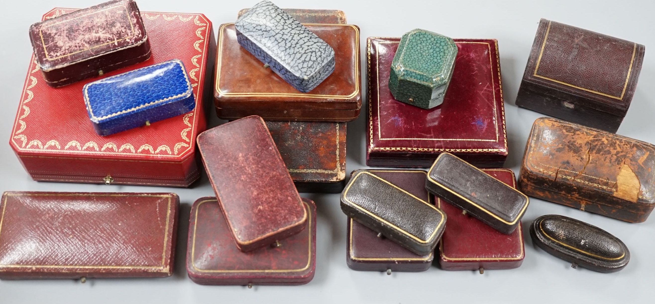A quantity of mainly early to mid 20th century assorted jewellery boxes, including Antrobus and Wilson & Gill and a later Cartier box.